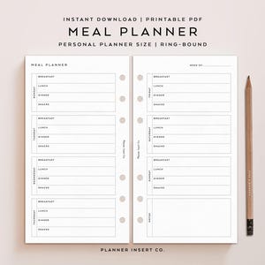 TAMAÑO PERSONAL // Planificador de comidas semanal imprimible, planificador de menú semanal, registro de comidas, diario de alimentos, planificador de dieta, diario de alimentos, preparación de comidas