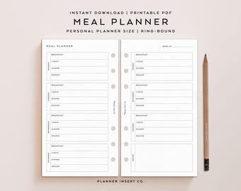 PERSONAL SIZE // Weekly Meal Planner Printable Insert, Weekly Menu Planner, Meals Tracker, Food Diary, Diet Planner, Food Journal, Meal Prep