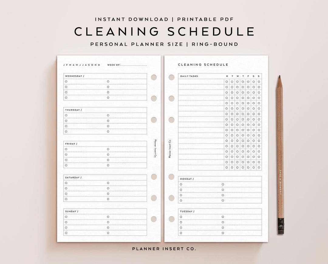 PERSONAL SIZE // Cleaning Schedule Printable Planner Insert / Zone ...