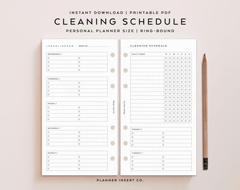 PERSONAL SIZE // Cleaning Schedule Printable Planner Insert / Zone Cleaning Checklist Home Cleaning Weekly Chores Cleaning Plan / Minimal