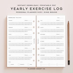 PERSOONLIJKE GROOTTE//Fitnesstracker afdrukbare planner invoegen, jaarlijkse oefeningstracker, trainingsdagboek, fitness-tracking planner, minimaal
