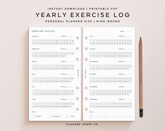 PERSONAL SIZE // Fitness Tracker Printable Planner Insert, Yearly Exercise Tracker, Exercise Journal, Gym Workout Tracking Planner, Minimal