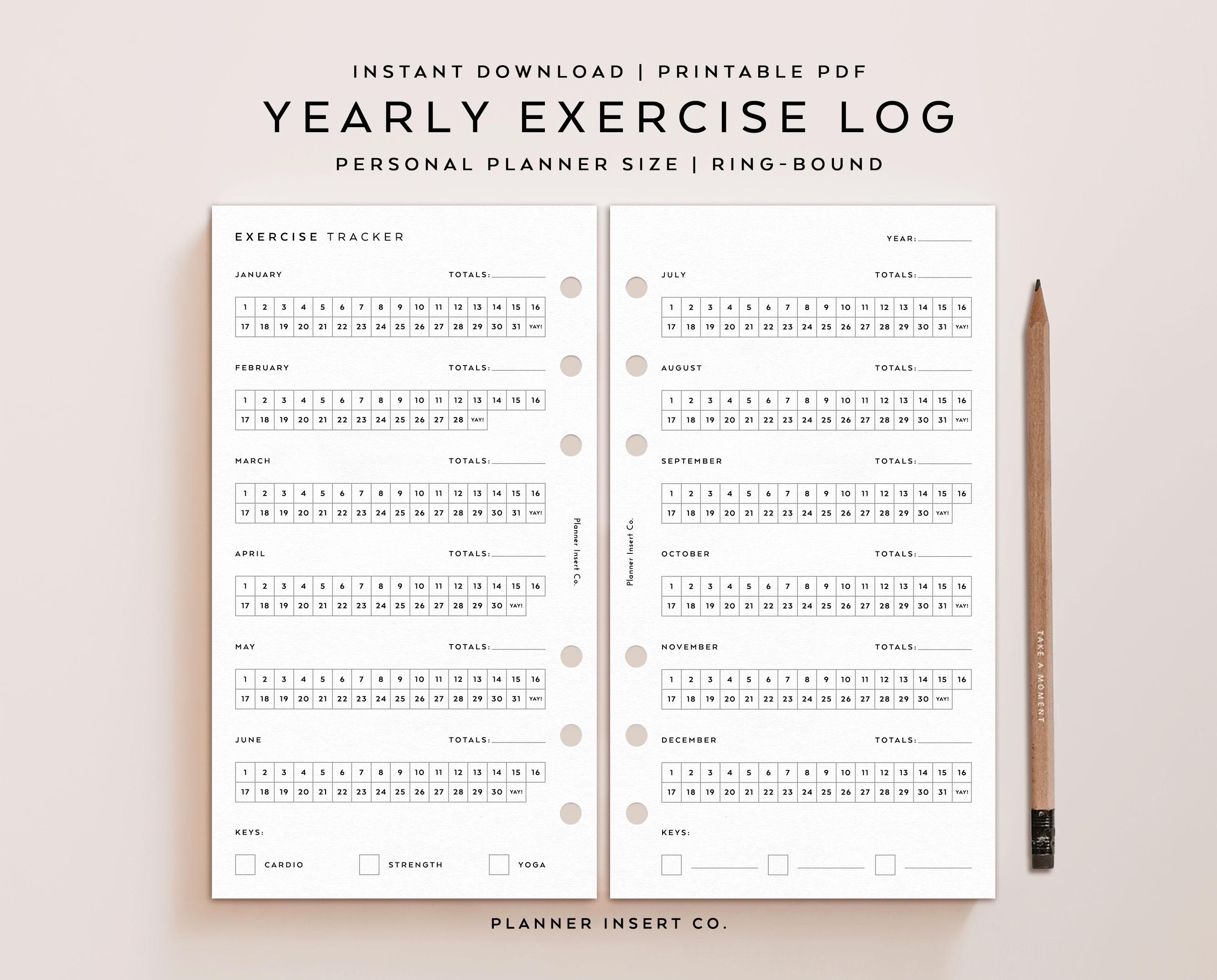 PERSONAL SIZE // Fitness Tracker Printable Planner Insert, Yearly ...