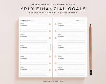 PERSONAL SIZE // Yearly Financial Goals Planner Insert Printable, Finance Goal Setting & Budget Planner Minimal, Budget Goals, Savings Goals
