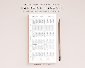 PERSONAL SIZE // Exercise Tracker Printable Planner Insert, Gym Workout Tracking Planner, Fitness Tracker, Yearly Exercise Journal, Minimal