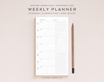 PERSONAL SIZE // Undated Weekly Planner Printable Insert / Weekly Horizontal Planner / Week Schedule Overview Layout / WO1P / Minimal