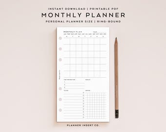 PERSOONLIJKE GROOTTE // Afdrukbare maandplanner / Maand in één oogopslag op één pagina / Maandelijks agendaplan minimaal / Maandag Zondag Start / MO1P
