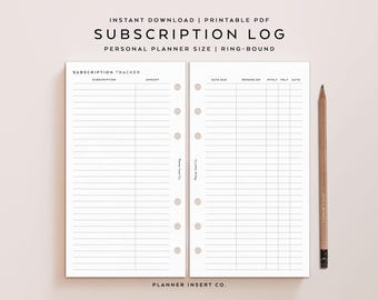 PERSONAL SIZE // Subscription Tracker Planner Insert Printable, Subscription Log, Membership Checklist, Expense Tracker, Membership Tracker