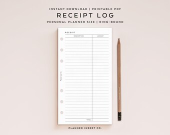 PERSONAL SIZE // Receipt Tracker Printable Planner Insert, Spending Tracker, Expense & Purchase Log, Minimal, Budget Planner, Finances Log