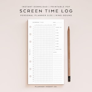 PERSONAL SIZE // Screen Time Tracker Planner Insert Printable / Screen Time Log / Yearly Habit Tracker / Screen Time Journal / Minimal image 1