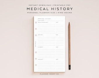 PERSONAL SIZE // Medical History Form Printable Planner Insert / Medical Information / Medical Record / Prescription Log / Health Tracker