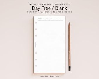 PERSONAL SIZE // Daily Undated Printable Planner Insert / Minimal / Filofax Personal Insert / Day Free / Blank / Personal Rings Daily Insert