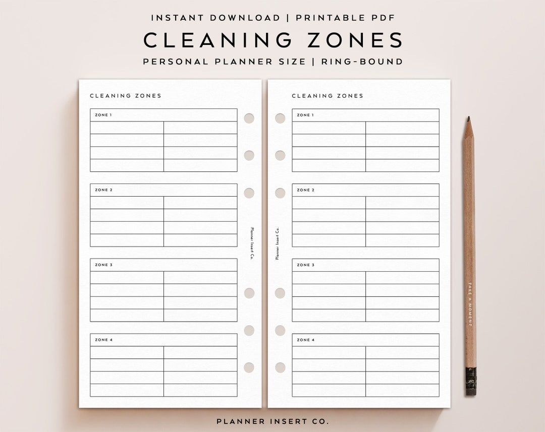 PERSONAL SIZE // Zone Cleaning Planner Insert Printable / Cleaning ...
