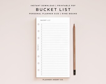 PERSONAL SIZE // Printable Bucket List Planner Insert / Goals Checklist / To Do Task List Plan Template Organizer Agenda / Minimal Planner