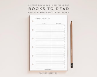 FORMATO TASCABILE // Inserto per planner stampabile "Libri da leggere", registro di lettura, registro di lettura per studenti, diario di lettura, anelli tascabili, minimale