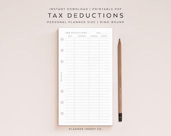 PERSONAL SIZE // Tax Deduction Tracker Planner Insert Printable, Business Tax Log, Online Sales Tax Log, Purchase Records, Budget Template