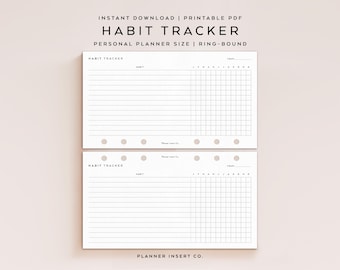 PERSONAL SIZE // Monthly Habit Tracker Printable Planner Insert, Fitness Goal Tracker, Routine Tracker Checklist, 12 Month Habit Challenge
