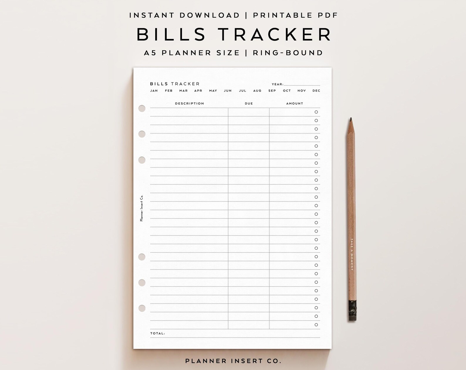 A5 PLANNER SIZE // Bills Tracker Planner Printable Insert / Bills Due ...