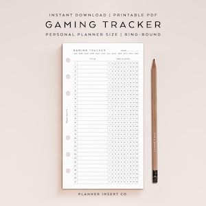 PERSONAL SIZE // Gaming Tracker Planner Insert Printable / Gaming Hours Log / Yearly Gaming Tracker / Gamer Journal / Minimal