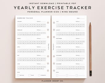 PERSONAL SIZE // Yearly Exercise Tracker Printable Planner Insert, Fitness Planner, Exercise Journal, Gym Workout Tracking Planner, Minimal