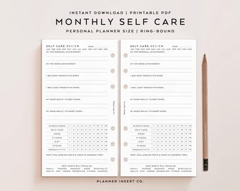 PERSONAL SIZE // Monthly Self Care & Wellness Planner Insert Printable / Minimal / Self Care Planner Wellness Plan Organizer Agenda Insert