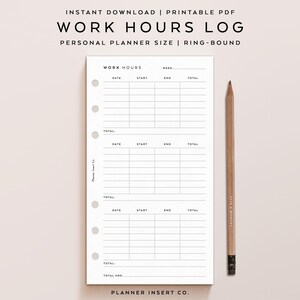 PERSONAL SIZE // Work Hours Log Planner Insert Printable, Work Hours Tracker, Work Time Tracker, Activity Tracker, Time Spent, Task Tracker image 2