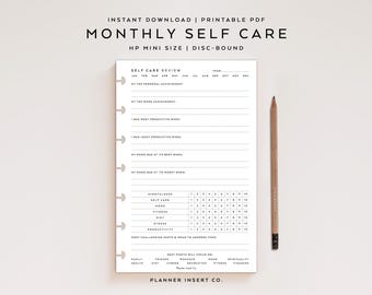 HP MINI SIZE // Monthly Self Care & Wellness Planner Insert Printable / Minimal / Self Care Journal Organizer / Mini Happy Planner Insert