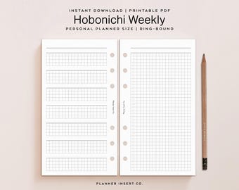 PERSONAL SIZE // Hobonichi Weeks Weekly Planner Insert Printable, Undated Week Planner, Week On 2 Pages, WO2P, Filofax Insert, Minimal, Grid