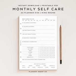 PLANIFICADOR TAMAÑO A5 // Planificador mensual de autocuidado y bienestar, inserto imprimible / Minimalista / Planificador de autocuidado, plan de bienestar, agenda organizadora, inserto
