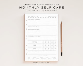 A5 PLANNER SIZE // Monthly Self Care & Wellness Planner Printable Insert / Minimal / Self Care Planner Wellness Plan Organizer Agenda Insert