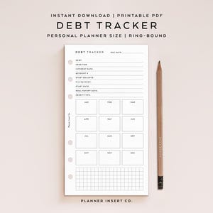 TAMAÑO PERSONAL // Planificador imprimible de seguimiento de pagos de deudas / Bola de nieve de deudas / Registro de pago de deudas / Planificación financiera y presupuesto / Minimalista