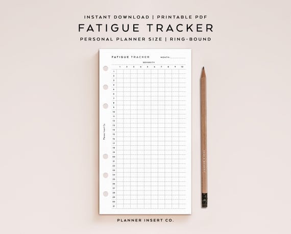 PERSONAL SIZE // Monthly Fatigue Tracker Printable Planner Insert, Burnout Tracker Diary, Daily Fatigue Log, Fatigue Severity Journal Agenda