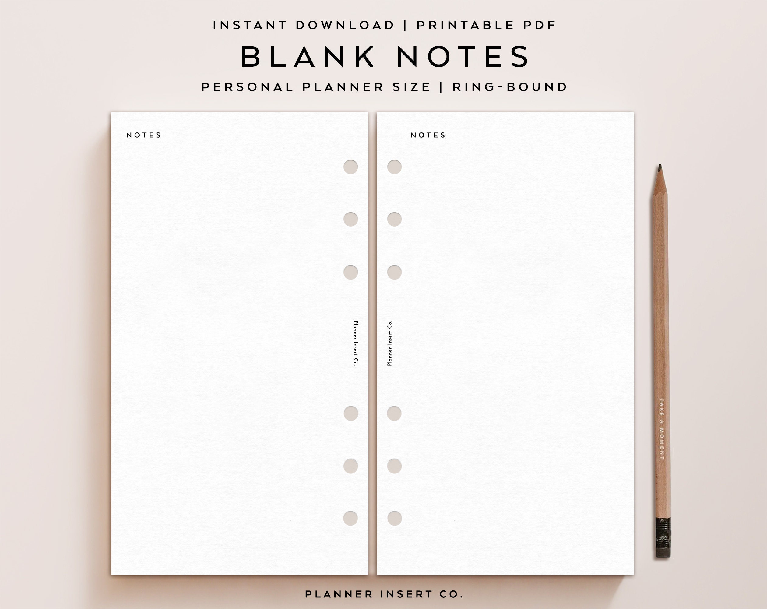 PERSONAL SIZE // Blank Notes Printable Planner Insert / Notes Page ...