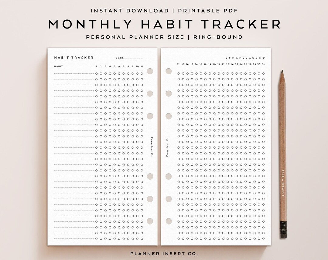 PERSONAL SIZE // Monthly Habit Tracker Planner Insert Printable, Habit ...