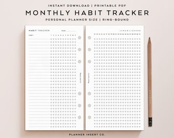 PERSONAL SIZE // Monthly Habit Tracker Planner Insert Printable, Habit Log, Goals Tracker, 30 Day Habit Challenge, Routine Tracker Checklist