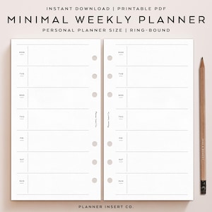 PERSONAL SIZE // Minimal Weekly Planner Printable Insert / Undated Week Planner / Weekly Horizontal / WO1P / Weekly Schedule Overview Layout