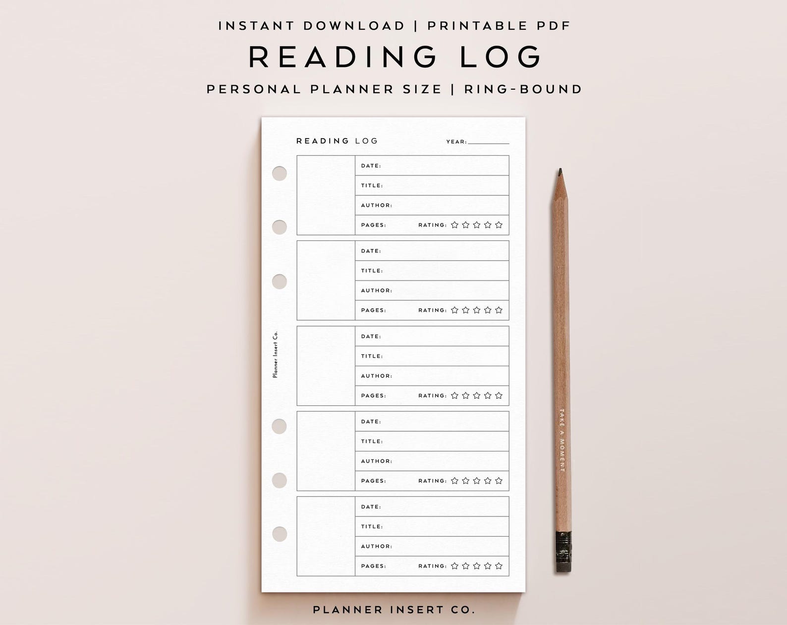 PERSONAL SIZE // Reading Log Printable Planner Insert / Book Reviews ...
