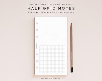PERSONAL SIZE // Half Grid Notes Printable Planner Insert, Graph Paper, Note Taking, Writing Paper, Minimal, Notes Page, Insert for Filofax