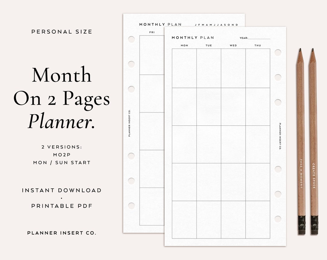 PERSONAL SIZE // Monthly Planner Printable Insert / Month on - Etsy