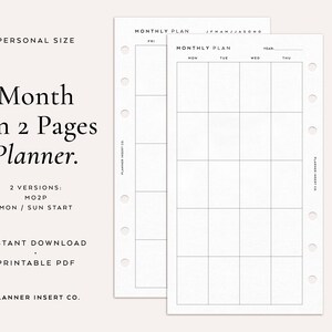 PERSONAL SIZE // Monthly Planner Printable Insert / Month on - Etsy