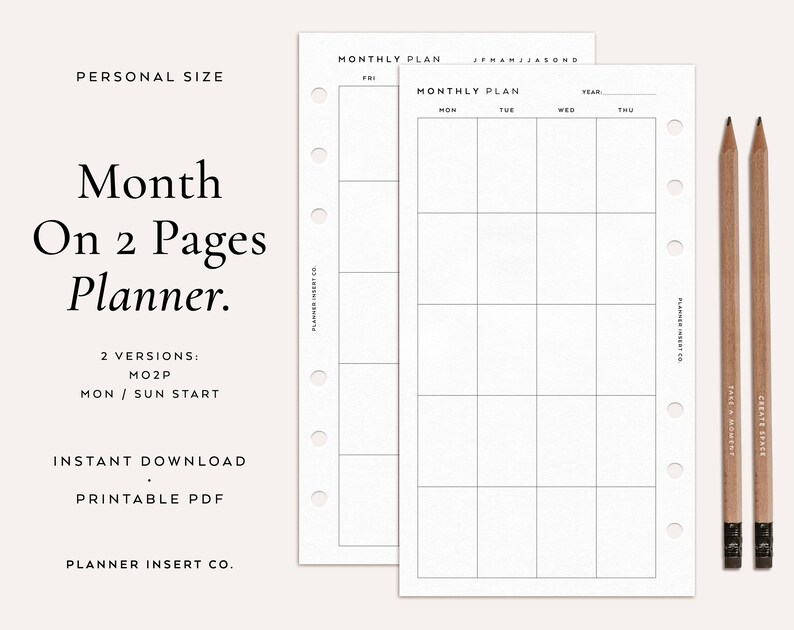 PERSONAL SIZE // Monthly Planner Printable Insert / Month on - Etsy