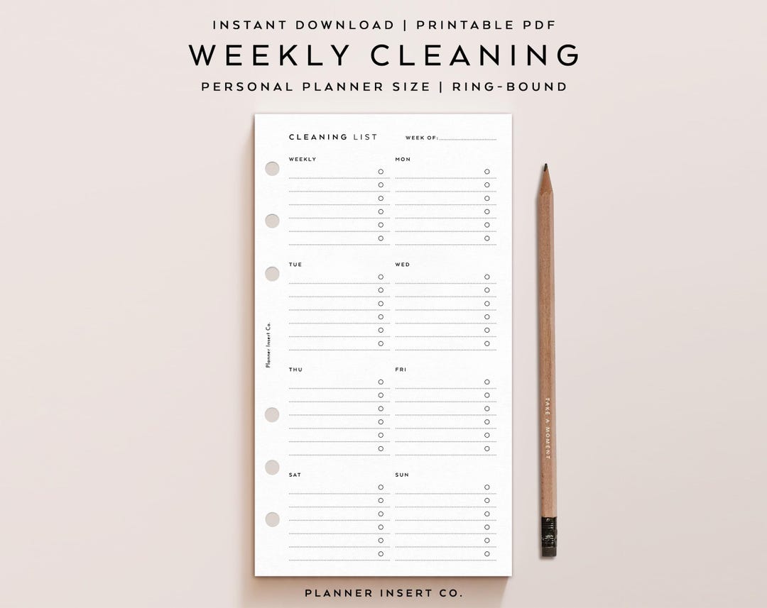 PERSONAL SIZE // Cleaning Schedule Printable Planner Insert / Weekly ...