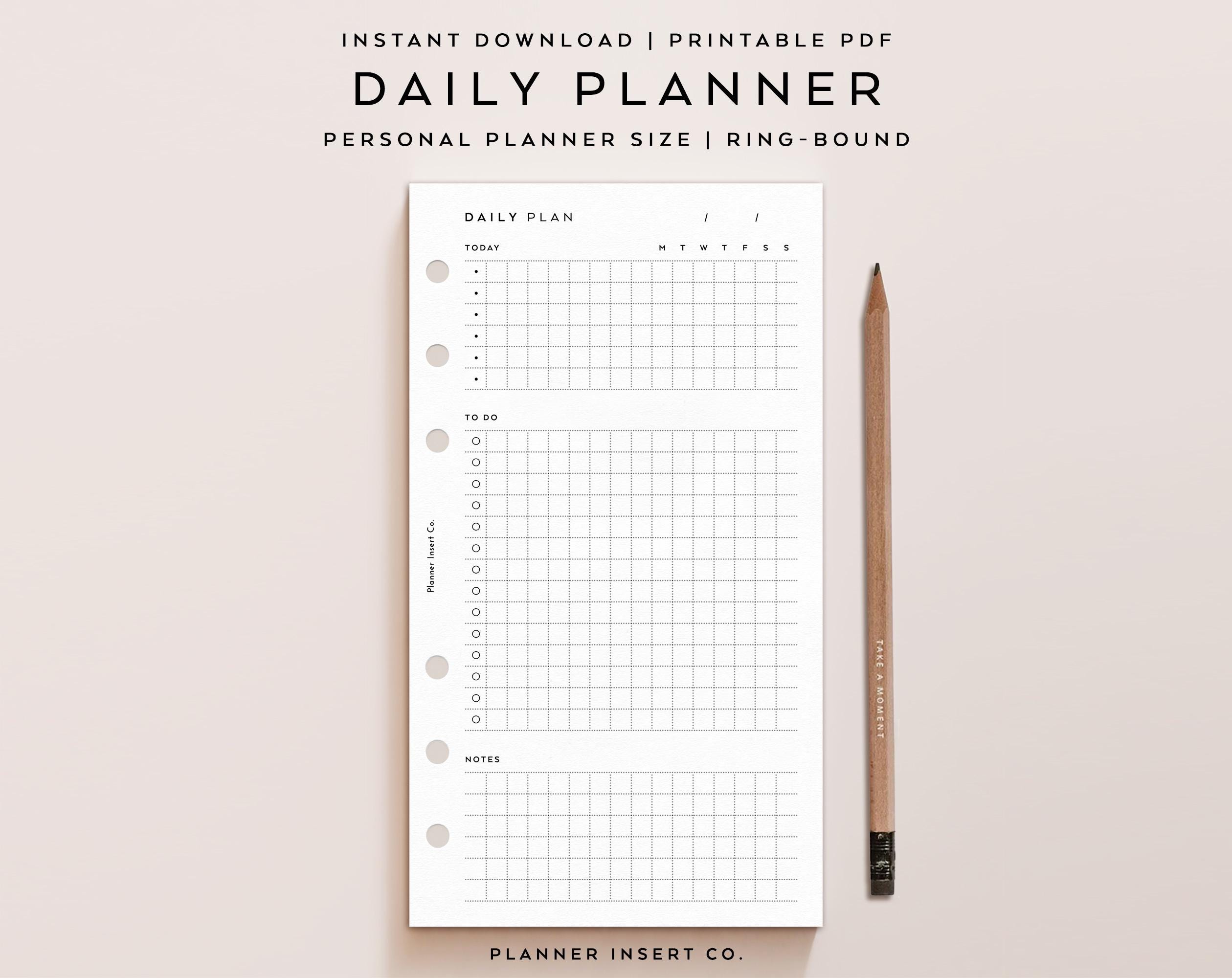 PERSONAL SIZE // Daily Planner Insert Printable / Undated Day Planner ...