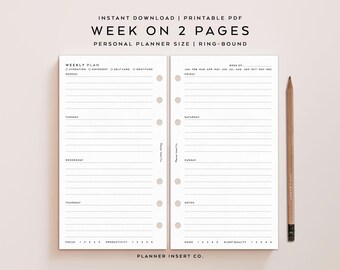 PERSONAL SIZE // Week on 2 Pages / Weekly Planner Insert Printable / Week At a Glance / Weekly Schedule / Weekly Agenda / Minimal Planner
