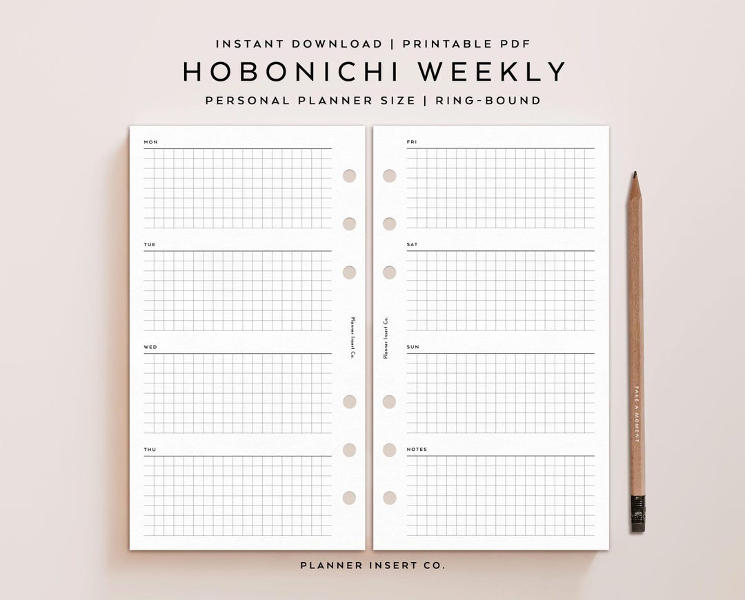 PERSONAL SIZE // Hobonichi Weekly Planner Insert Printable / Undated ...