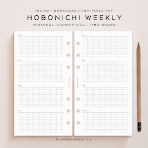 PERSONAL SIZE // Hobonichi Weekly Planner Insert Printable / Undated Week Planner / Week On 2 Pages / WO2P / Weekly Insert / Minimal / Grid