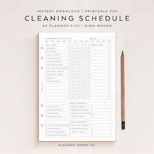 A5 PLANNER SIZE // Cleaning Schedule Printable Planner Insert, Zone Cleaning Checklist Home Management Weekly Chores Cleaning Plan, Minimal