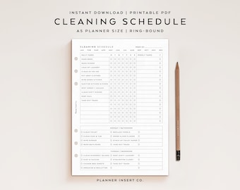 A5 PLANNING FORMAT//programme de nettoyage à insérer dans l'agenda imprimable, liste de contrôle de nettoyage de zone, gestion de la maison, programme de nettoyage hebdomadaire des tâches ménagères, minimal