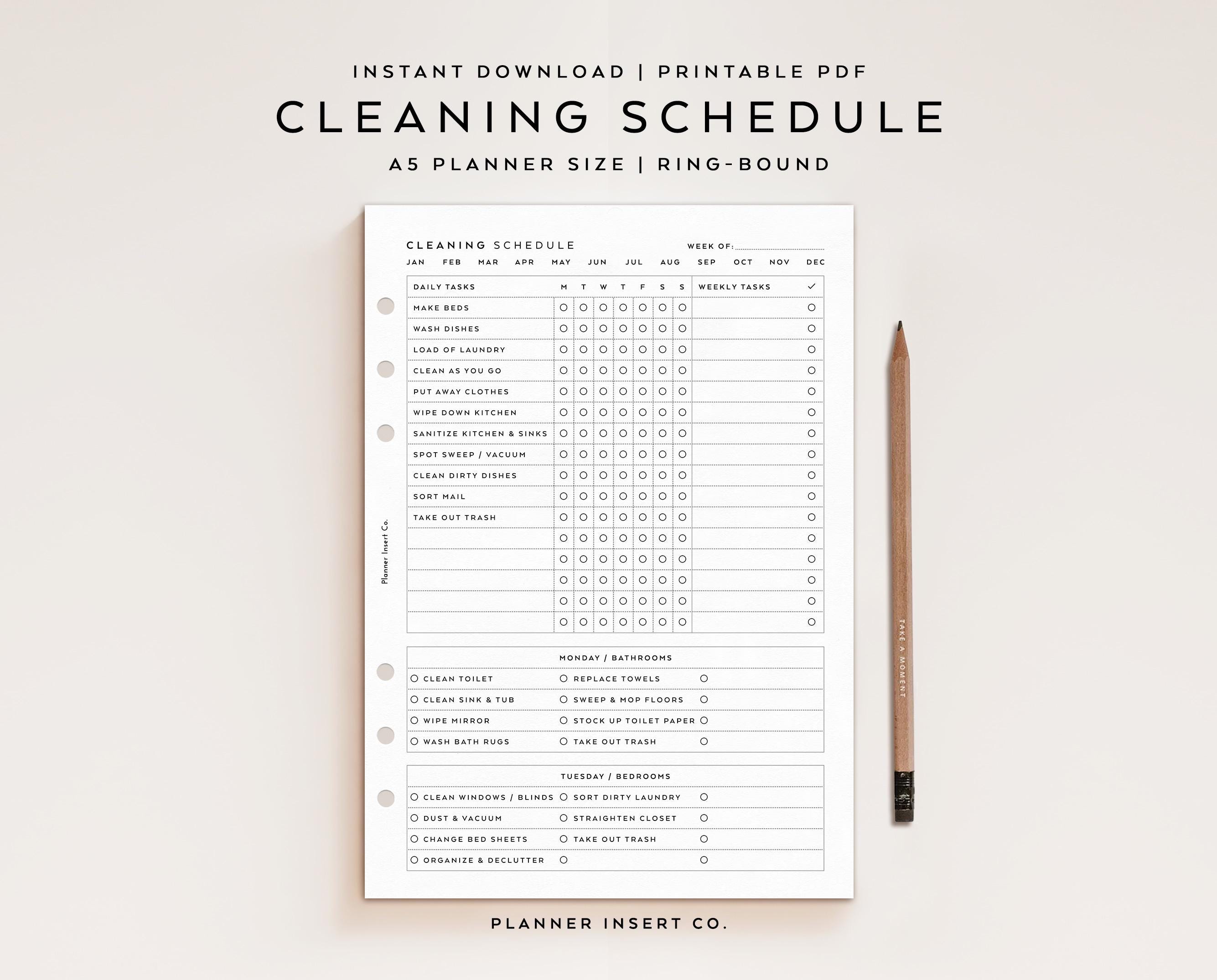 A5 PLANNER SIZE // Cleaning Schedule Printable Planner Insert, Zone ...