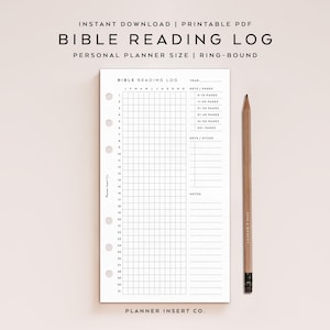 TAMAÑO PERSONAL // Planificador imprimible de seguimiento de lectura de la Biblia / Rastreador bíblico / Diario bíblico / Registro de estudio bíblico / Anillos personales / Minimalista